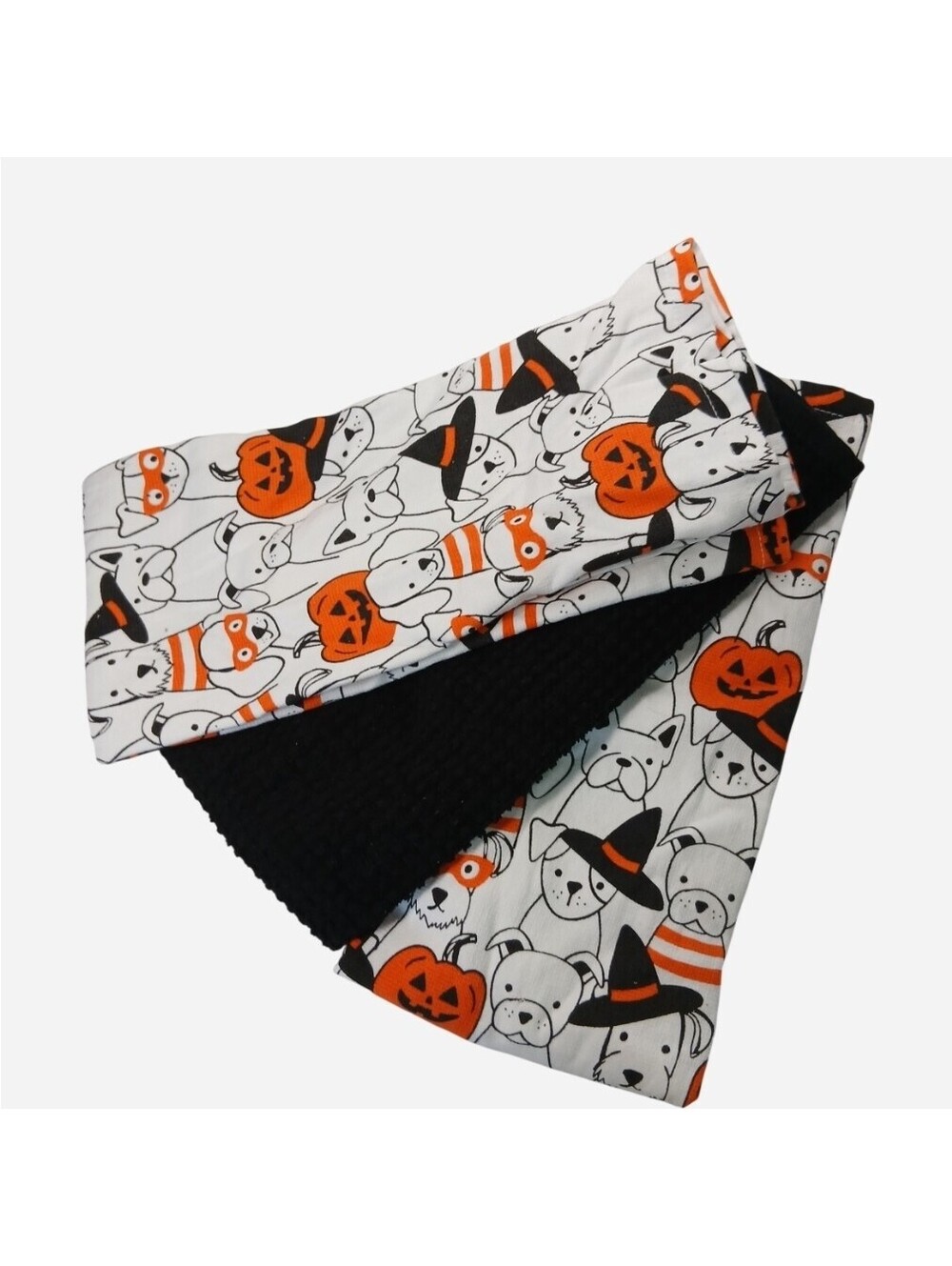 3 Pc Festive Halloween Dog Pumpkin Hand Towel Dual Sided Black Textured Back